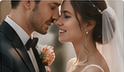 A bride and groom leaning into each other on their wedding day.